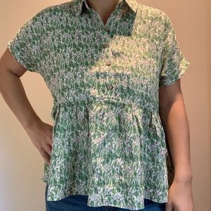 CYNTHIA ROWLEY 100% Linen Floral Blouse